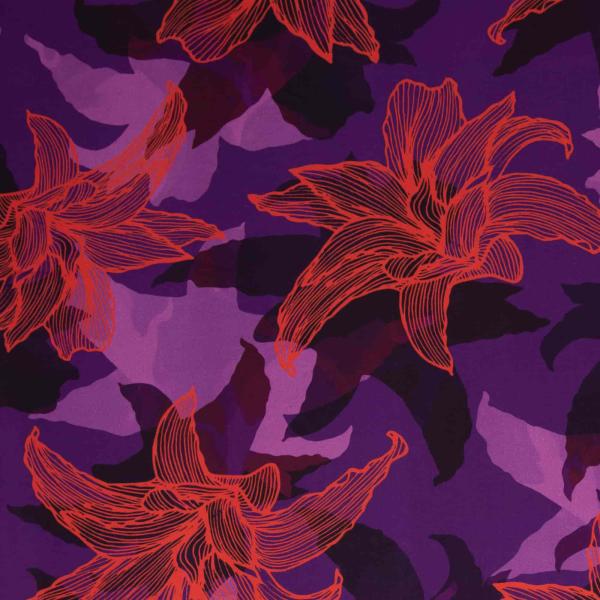 Viskose Flamingo Flowers by Thorsten Berger orange Blüten, lila bunt